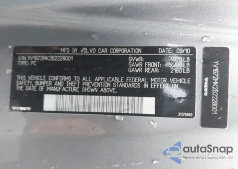 2011 Volvo C30 T5/T5 R-Design from USA, damaged, VIN YV1672MK2B2228001